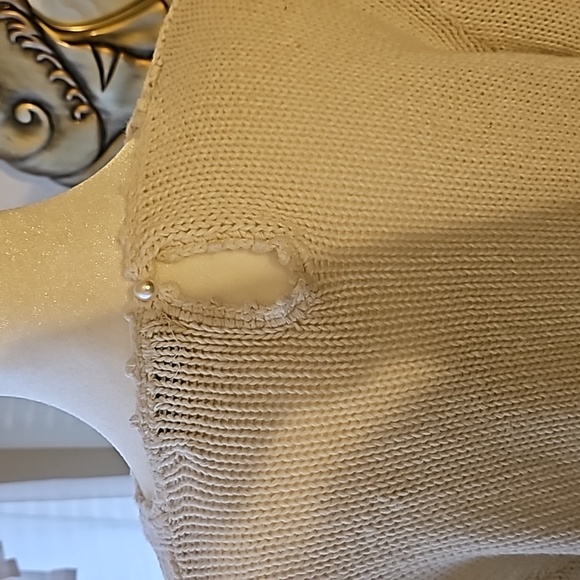 Vintage cable knit sweater pom poms floral ivory embroidery - Picture 7 of 9